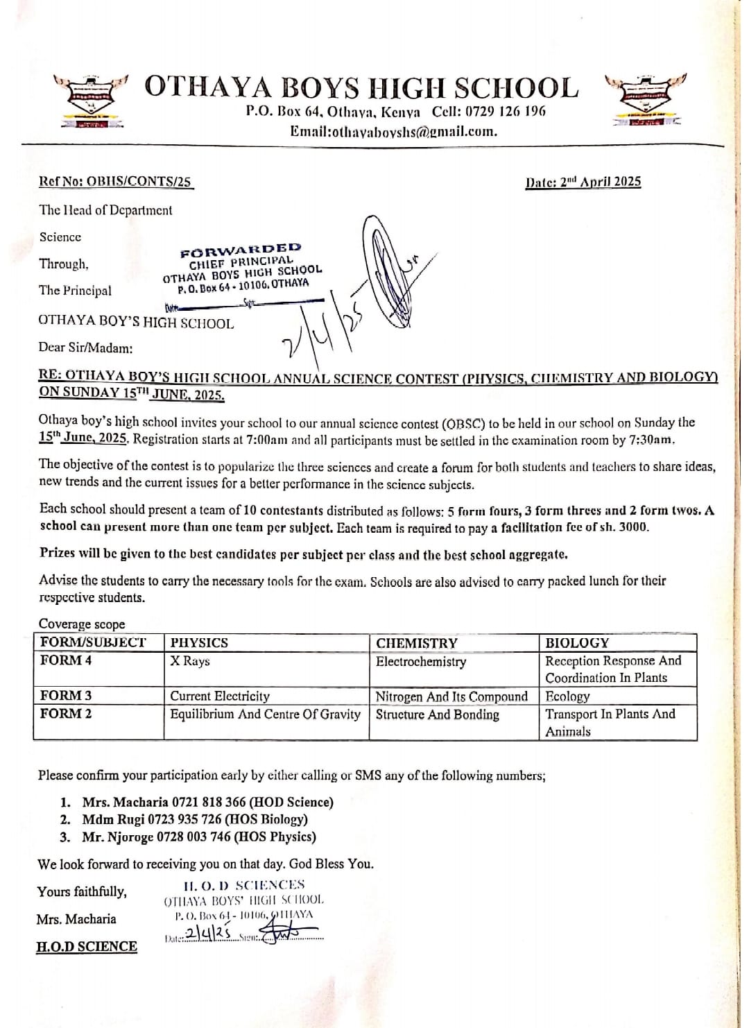 Othaya Boys Annual Science Contest